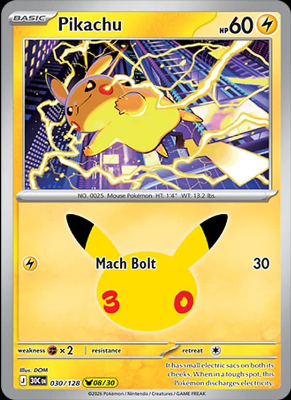 Pikachu 030/128, 30th Celebration