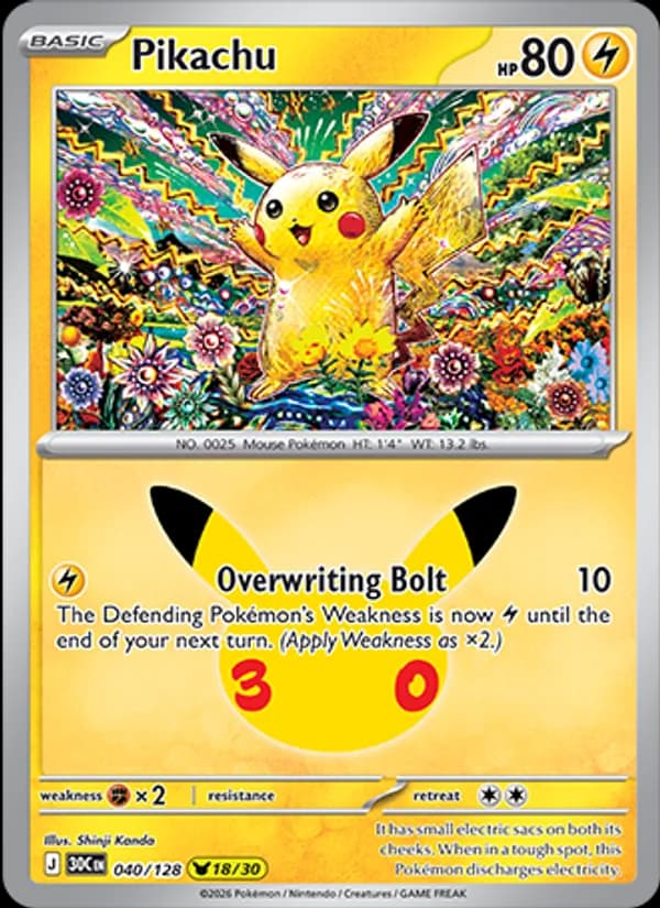 Pikachu 040/128, 30th Celebration