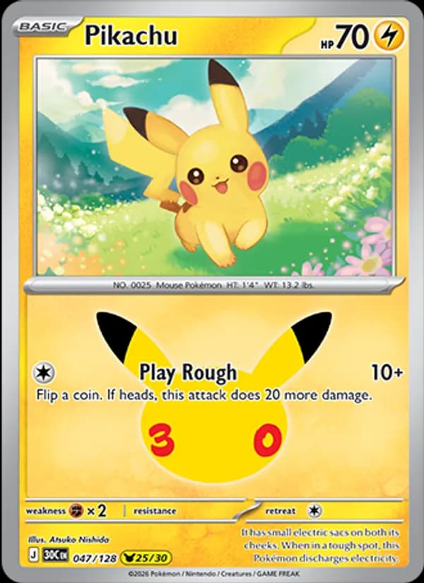 Pikachu 047/128, 30th Celebration