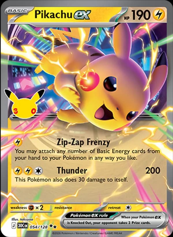 Pikachu ex 054/128, 30th Celebration