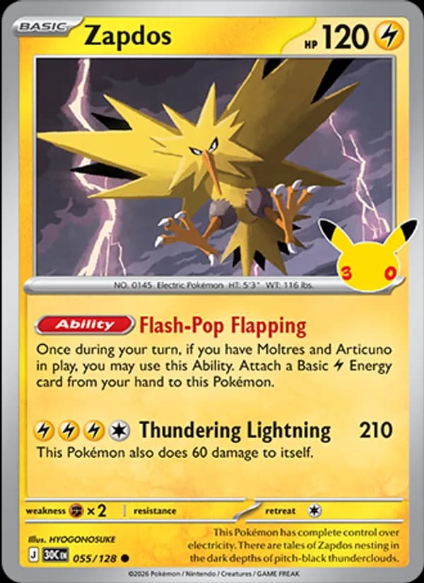 Zapdos 055/128, 30th Celebration