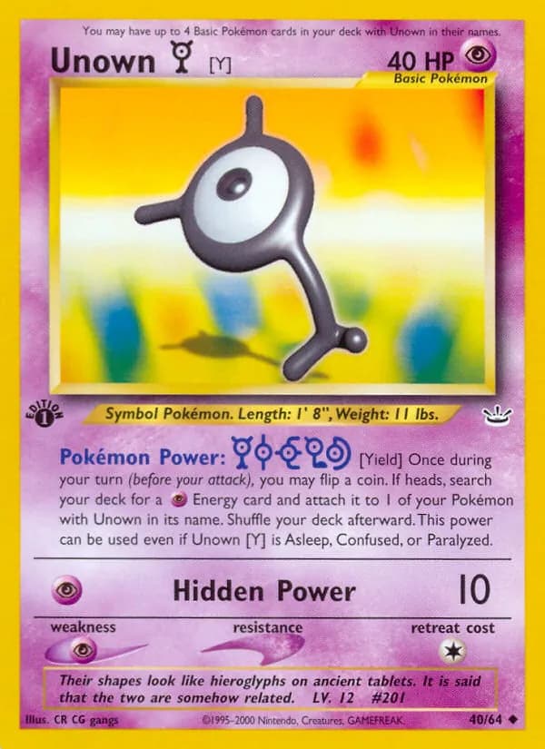 Unown [Y] 40/64, Neo Revelation