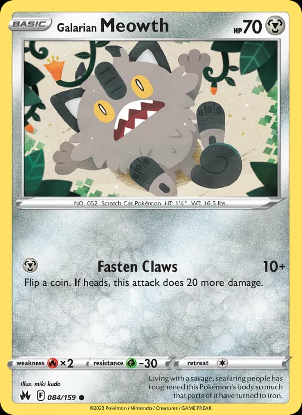 Galarian Meowth 084/159, Crown Zenith