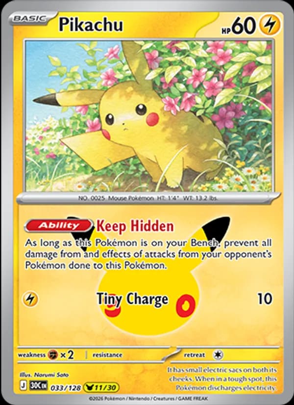 Pikachu 033/128, 30th Celebration