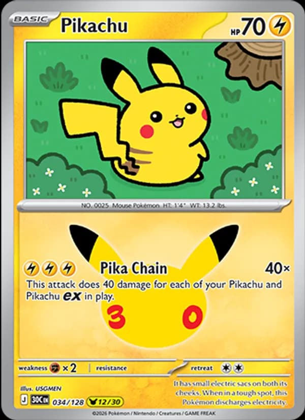 Pikachu 034/128, 30th Celebration